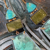 Aquaprase, Green Drusy Quartz, and Amazonite Earrings